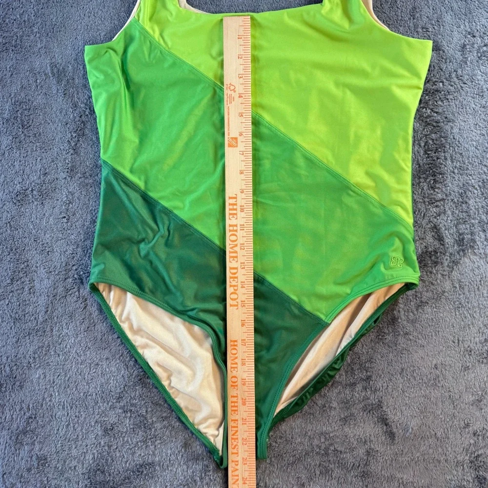 Albion Fit Green Colorblock One Piece Swimsuit Women XXL Square Neck‎ Stretch